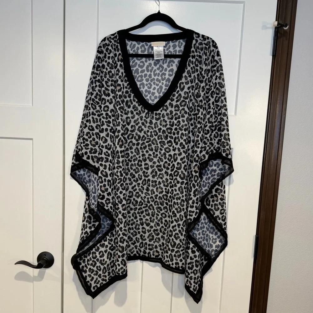 MICHAEL KORS Leopard Cheetah Caftan Cover-Up Beach Tunic Dress